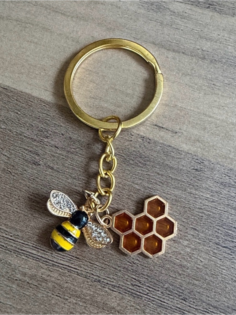 Gold Bee and Honeycomb Keychain / Bag Charm
